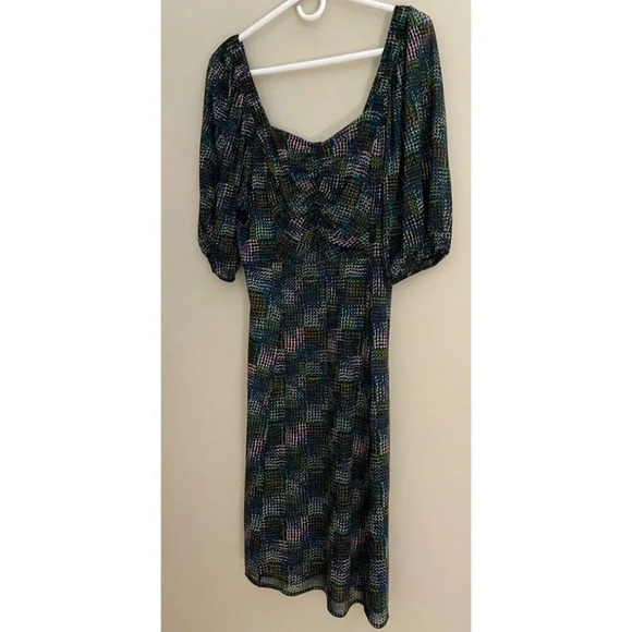 CAbi Elaine Puff Sleeve Multicolored Dot Mesh Dress Size Medium Fall Career - Picture 5 of 12